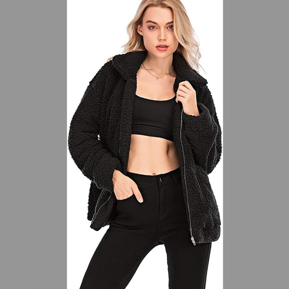 Faux Shearling Jacket Lapel Fleece Fuzzy Jacket Winter Oversized Outwear Jackets
